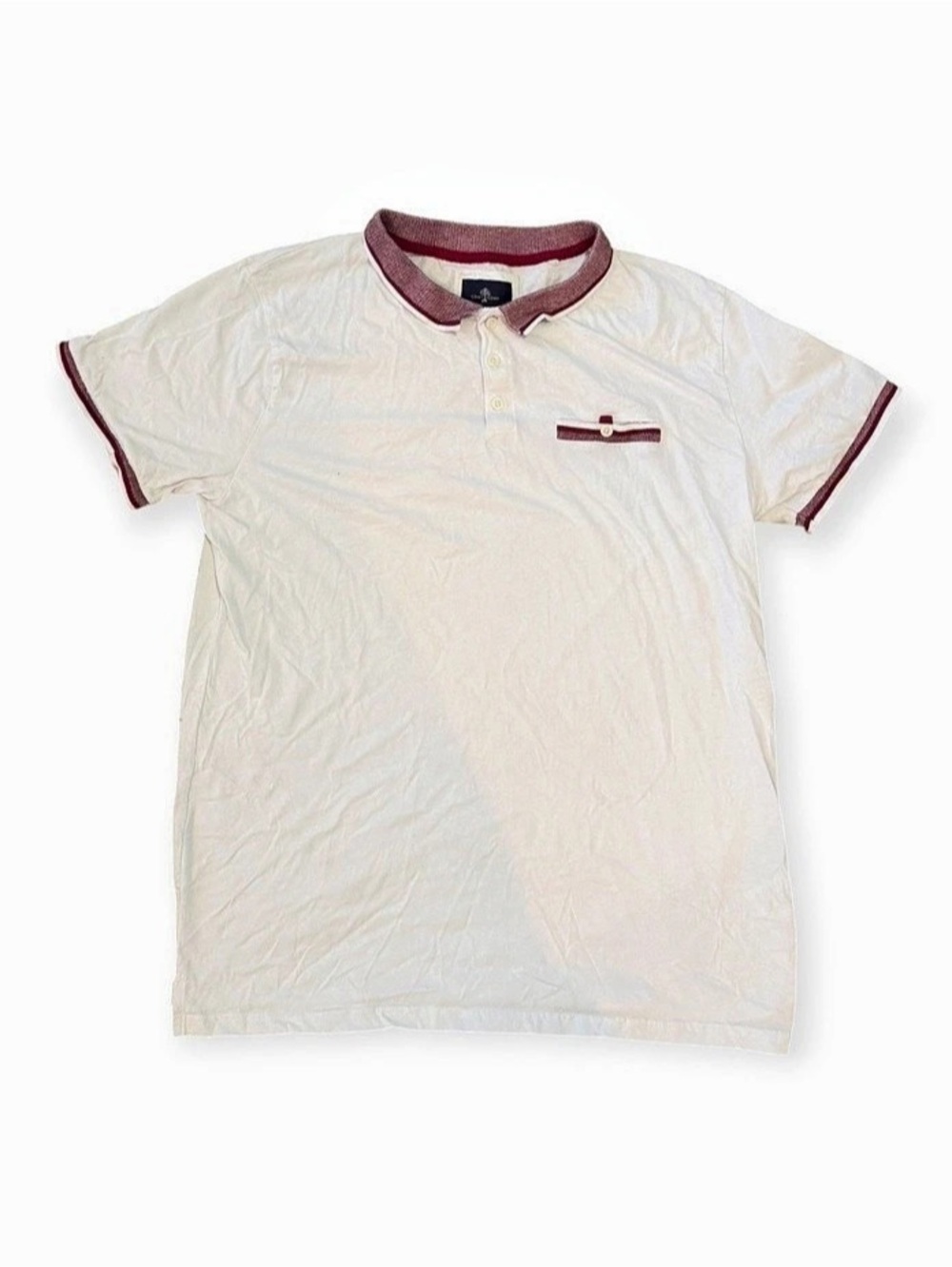 Craft Flow Men's Vintage Style Polo Shirt White Burgundy Size XL
